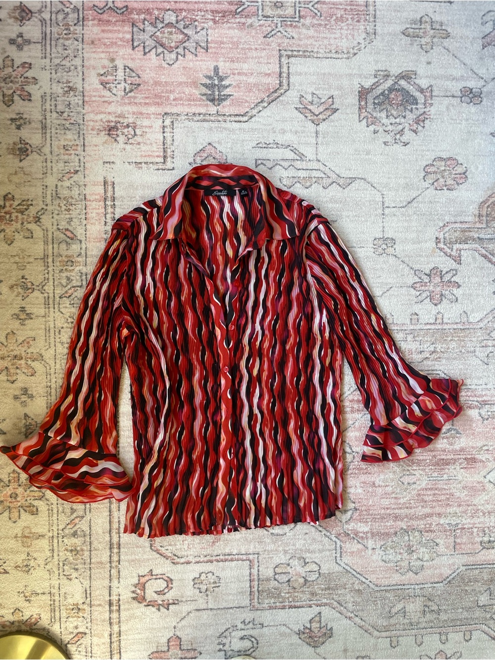 Essentials by Milano Y2k Ruffle Stripe Retro Blouse Womens M